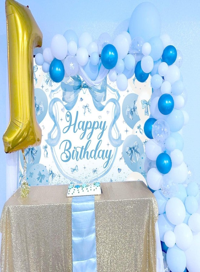 CINRAY Blue Bow Birthday Backdrop for Girls 7x5FT Blue Balloon Bowknot Photography Background Cute Coquette Bachelorette Happy Birthday Banner Decorations Supplies Photo Props - Image 5